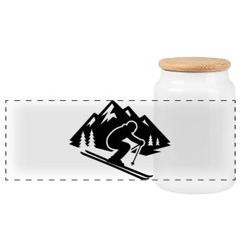Piste Ski Silhouette Mountains - Boîte à biscuits avec couvercle en bois - blanc - Devant