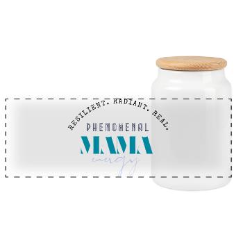 Phänomenale Mama-Energie - Panorama Keksdose mit Holzdeckel - Weiß - Vorne
