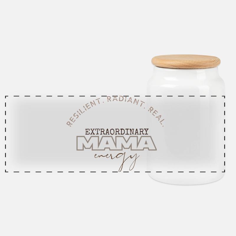 Außergewöhnliche Mama-Energie - Panorama Keksdose mit Holzdeckel - Weiß