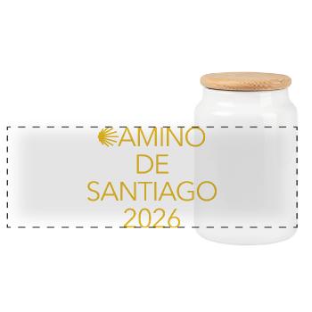 Buen Camino 2026 | Way of St. James, Pilgrims, Santiago - Panoramic Cookie Jar with Wooden Lid - white - Front