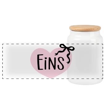 First Birthday 1st Year Girl Heart Bow - Panoramic Cookie Jar with Wooden Lid - white - Front