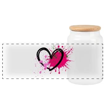 Neon splatter heart on black - Panoramic Cookie Jar with Wooden Lid - white - Front