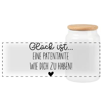 Glück ist eine Patentante wie dich zu haben - Panorama Keksdose mit Holzdeckel - Weiß - Vorne