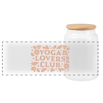 Yoga lovers club group class beige aesthetic - Panoramic Cookie Jar with Wooden Lid - white - Front