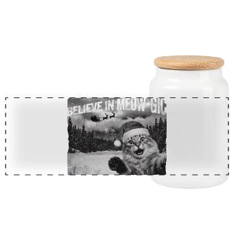 Believe in Meow-gic Katze Weihnachtsmann Foto - Panorama Keksdose mit Holzdeckel - Weiß - Vorne