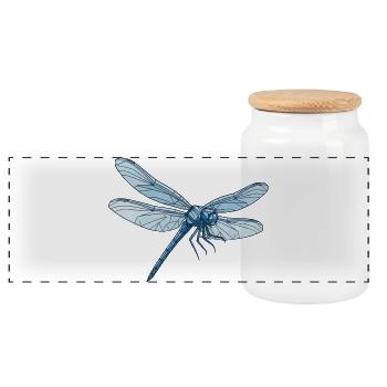 Geometric Dragon Fly Blue - Panoramic Cookie Jar with Wooden Lid - white - Front