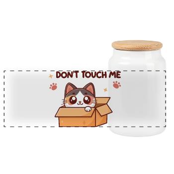 Chaton Dans Boîte – Pas Toucher - Boîte à biscuits avec couvercle en bois - blanc - Devant