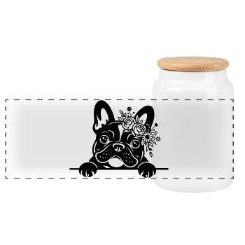 Bouledogue français - Boîte à biscuits avec couvercle en bois - blanc - Devant