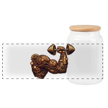 Steampunk Aesthetics & Retro-futurism - Panoramic Cookie Jar with Wooden Lid - white - Front