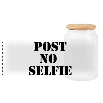Post Pas de selfie - Pochoir urbain noir - Boîte à biscuits avec couvercle en bois - blanc - Devant