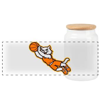 Wildcat Basketball Flying Dunk Mascot - Panoramic Cookie Jar with Wooden Lid - white - Front