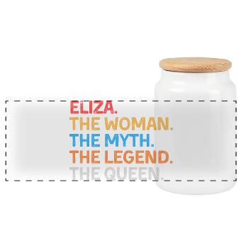 Eliza The Woman The Myth The Legend The Queen - Panoramic Cookie Jar with Wooden Lid - white - Front