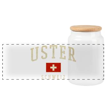 Uster Switzerland Design – Fierté locale avec drapeau - Boîte à biscuits avec couvercle en bois - blanc - Devant