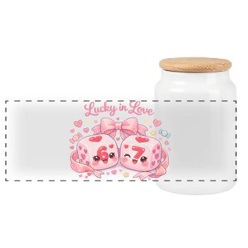 Valentine's Day Dice 67 Six Seven Meme Funny - Panoramic Cookie Jar with Wooden Lid - white - Front