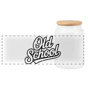 Old School Script Vintage Logo - Panoramic Cookie Jar with Wooden Lid - white - Front