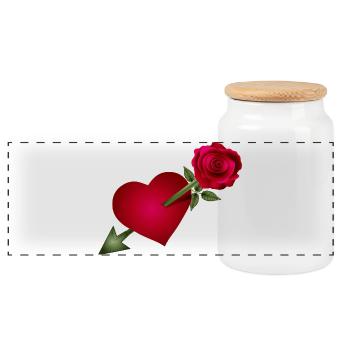 Red Rose Meets Heart with Arrow Illustration - Panoramic Cookie Jar with Wooden Lid - white - Front
