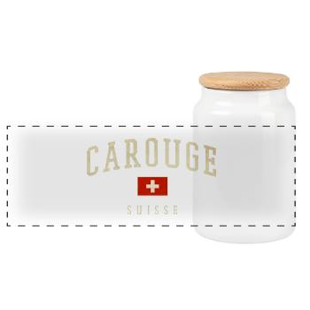 Carouge Suisse Vintage Logo - Panoramic Cookie Jar with Wooden Lid - white - Front