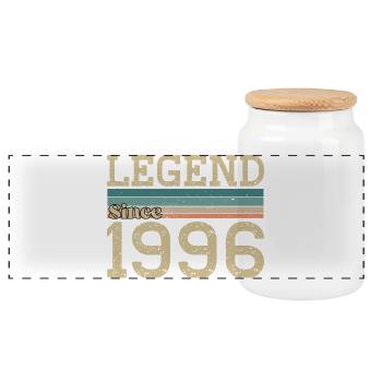 Legende seit 1996 Jubiläum 1996 Vintage - Panorama Keksdose mit Holzdeckel - Weiß - Vorne