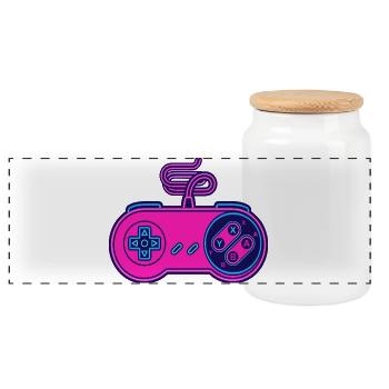 Retro-Pink-Neon-Controller - Panorama Keksdose mit Holzdeckel - Weiß - Vorne