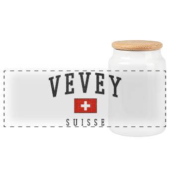 Vevey Schweiz Emblem - Panorama Keksdose mit Holzdeckel - Weiß - Vorne