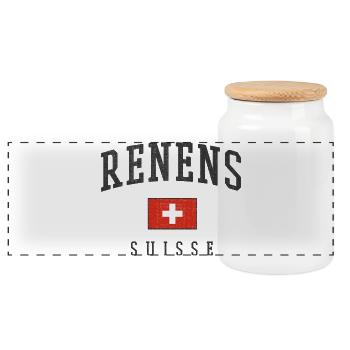 Renens – Swiss identity from the canton of Vaud - Panoramic Cookie Jar with Wooden Lid - white - Front