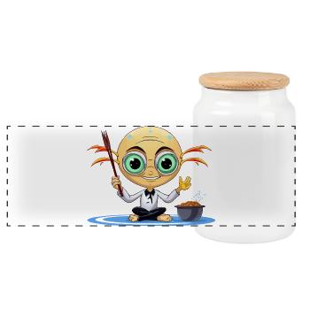 Zen Extraterrestrial Meditator - Panoramic Cookie Jar with Wooden Lid - white - Front