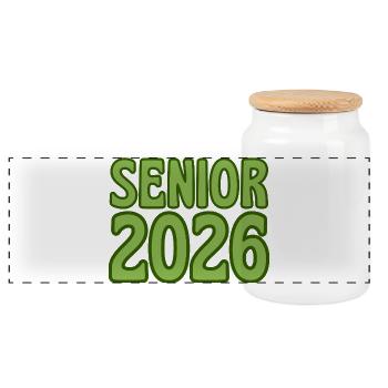 Senior 2026 Green Retro Text Art - Panoramic Cookie Jar with Wooden Lid - white - Front