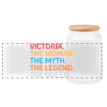 Victoria The Woman The Myth The Legend The Queen - Panoramic Cookie Jar with Wooden Lid - white - Front