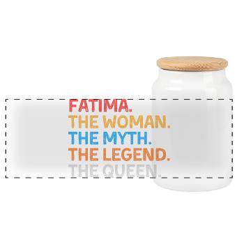 Fatima The Woman The Myth The Legend The Queen - Panoramic Cookie Jar with Wooden Lid - white - Front