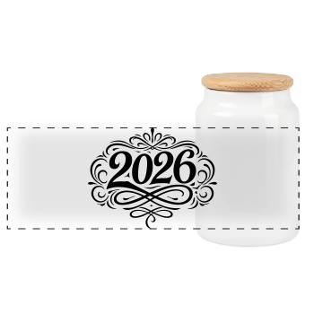 2026 Noble - Panoramic Cookie Jar with Wooden Lid - white - Front