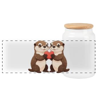 Duo de loutres avec cœur - Boîte à biscuits avec couvercle en bois - blanc - Devant
