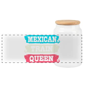 Domino Mexican Train - Panorama Keksdose mit Holzdeckel - Weiß - Vorne