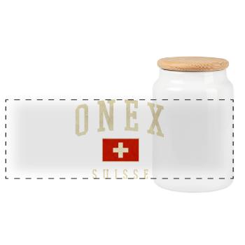 ONEX Schweiz Design - Schweizer Flagge - Panorama Keksdose mit Holzdeckel - Weiß - Vorne
