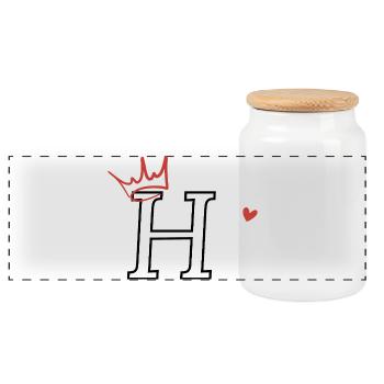 Letter h crown heart - Panoramic Cookie Jar with Wooden Lid - white - Front