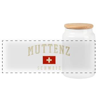 Emblème vintage Muttenz Suisse - Boîte à biscuits avec couvercle en bois - blanc - Devant