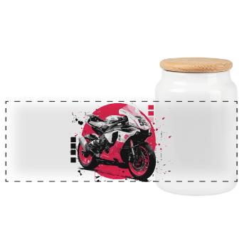 Sports bike - Panoramic Cookie Jar with Wooden Lid - white - Front
