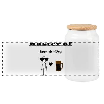 Master of Beer drinking - Panoramic Cookie Jar with Wooden Lid - white - Front