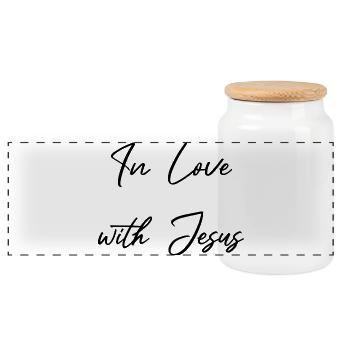 In love with Jesus saved by grace Loved - Panoramic Cookie Jar with Wooden Lid - white - Front