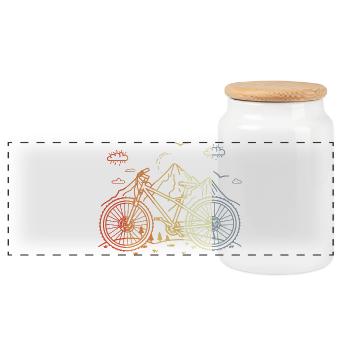 Mountain Biking Sketch Vintage Style - Panoramic Cookie Jar with Wooden Lid - white - Front