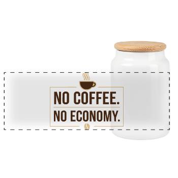 No Coffee No Economy - Panoramic Cookie Jar with Wooden Lid - white - Front