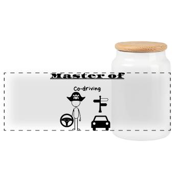 Master of Co-driving - Panoramic Cookie Jar with Wooden Lid - white - Front