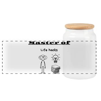 Master of Life hacks - Panoramic Cookie Jar with Wooden Lid - white - Front