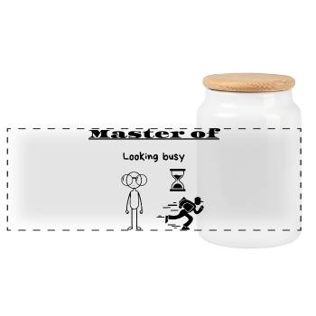 Master of Looking busy - Panoramic Cookie Jar with Wooden Lid - white - Front