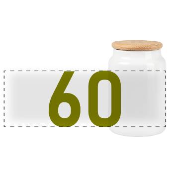 60. 60 JAHRE. 60-JÄHRIGES JUBILÄUM. 60. GEBURTSTAG. - Panorama Keksdose mit Holzdeckel - Weiß - Vorne