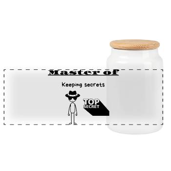 Master of Keeping secrets - Panoramic Cookie Jar with Wooden Lid - white - Front