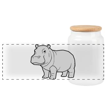 Hippopotamus Standing Comic Animal Zoo - Panoramic Cookie Jar with Wooden Lid - white - Front