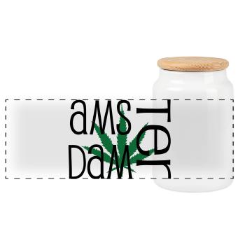 Amsterdam - Cannabis - Weed - Boîte à biscuits avec couvercle en bois - blanc - Devant