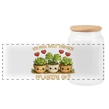 Plants Comic Motif with Heart and Funny Saying - Panoramic Cookie Jar with Wooden Lid - white - Front