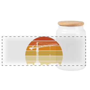 Crane Operator Retro Design – Construction Site & Construction Crane - Panoramic Cookie Jar with Wooden Lid - white - Front