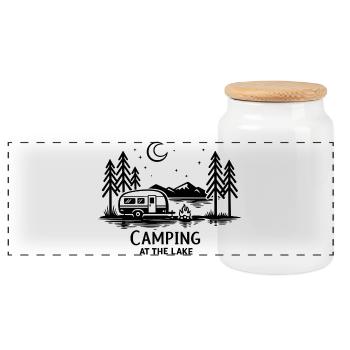 Mondnacht Camping im Wald - Panorama Keksdose mit Holzdeckel - Weiß - Vorne